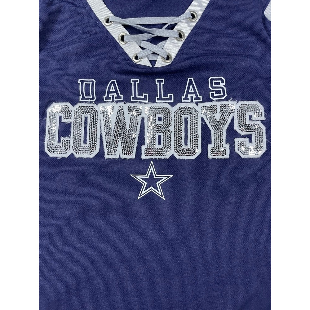 Dallas Cowboys Authentic Lace Up Jersey Shirt Navy Blue Silver Sequins Small - Picture 4 of 8